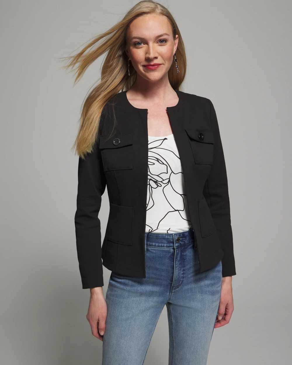 Outlet WHBM Long Sleeve Collarless Jacket White House Black Market